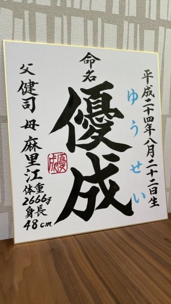 画像1: 命名書【色紙】ご両親のお名前＋体重身長　【納期1ヶ月〜2ヶ月】 (1)